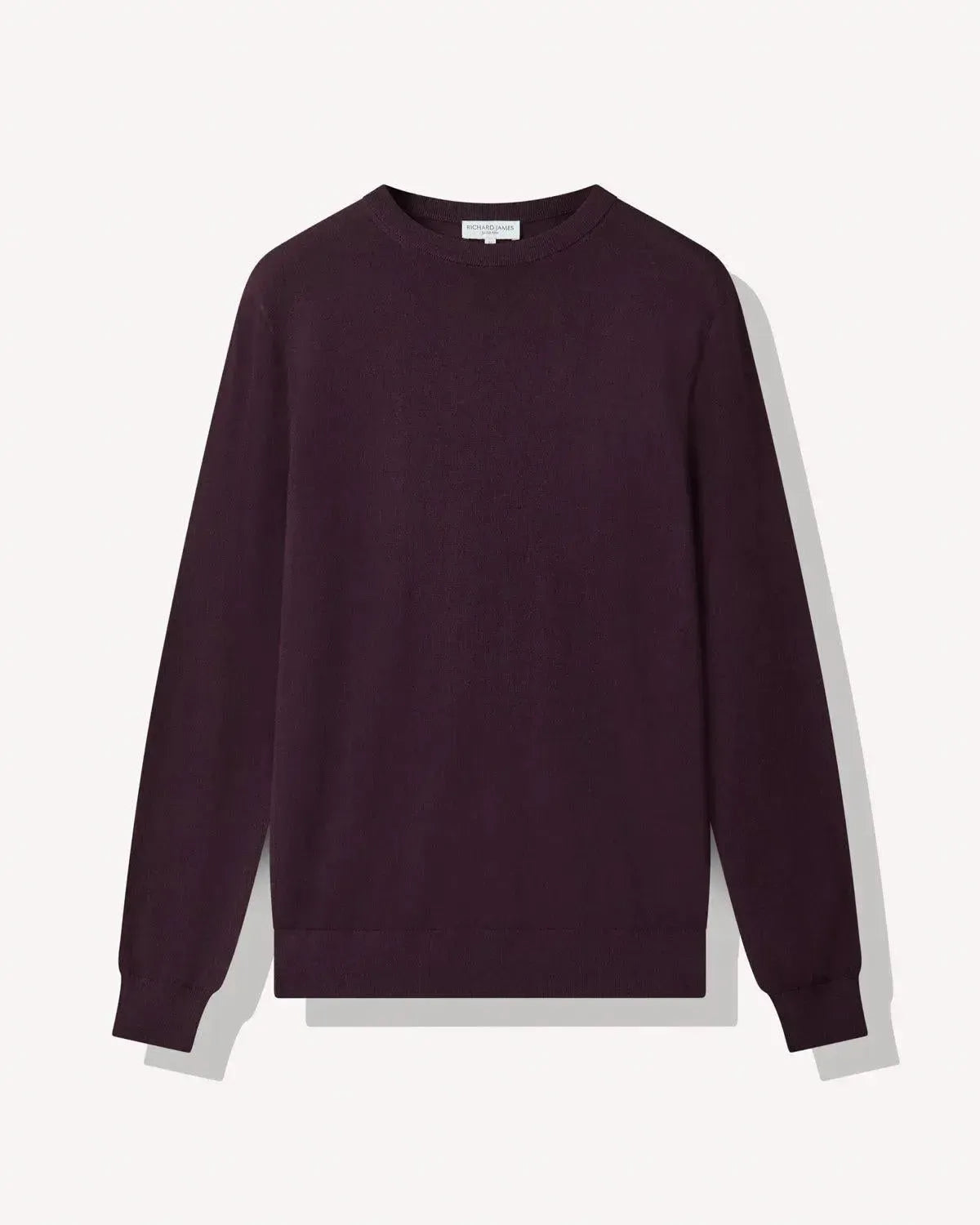 Richard James Merino Wool Crew Neck Knit Plum-MALFORD OF LONDON SAVILE ROW MENSWEAR OUTLET