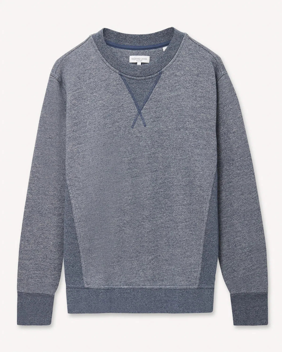 Richard James Navy Marl V-Insert Sweatshirt-MALFORD OF LONDON SAVILE ROW MENSWEAR OUTLET