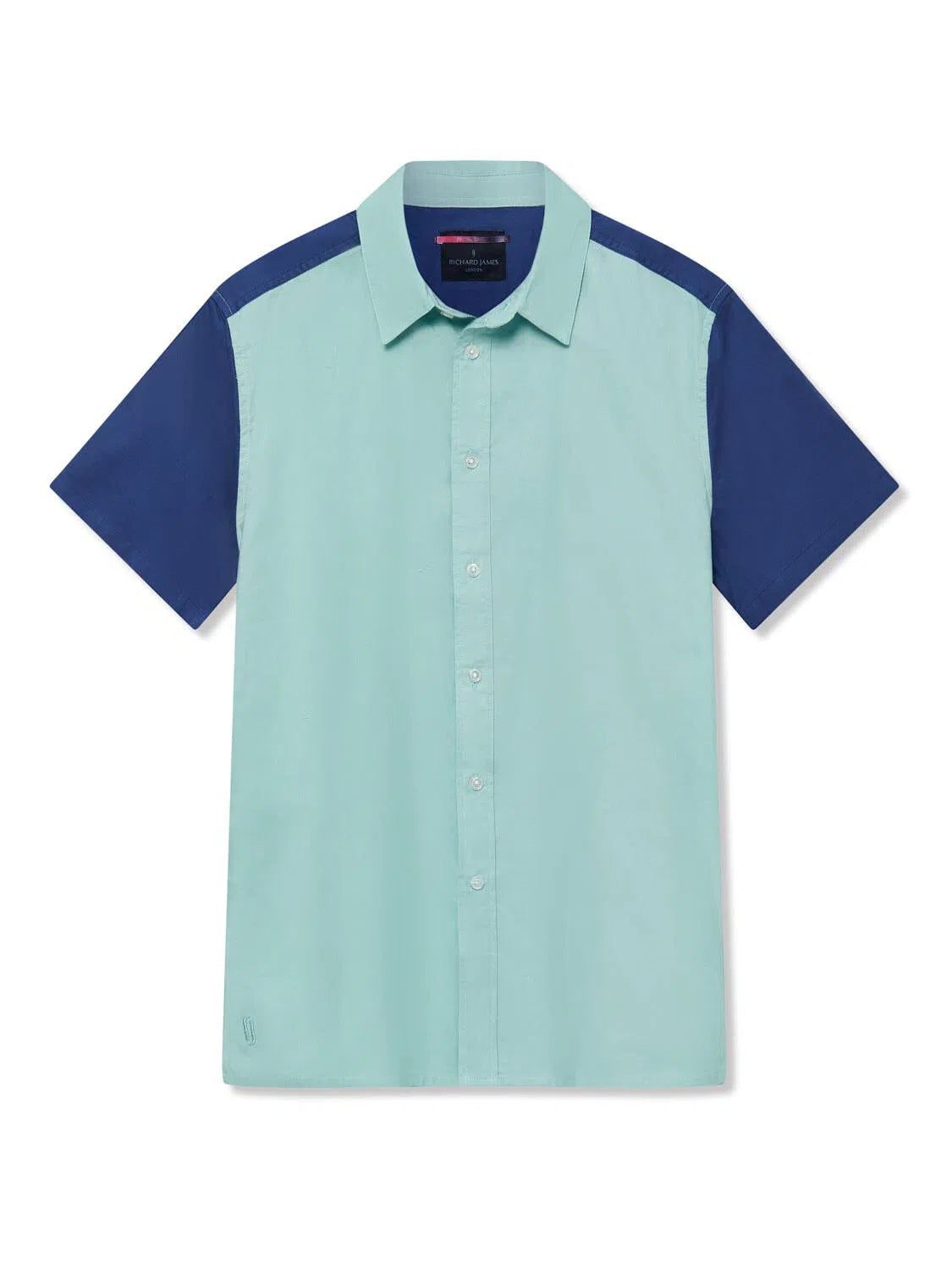 Richard James S/S Colour Block Shirt - Aqua/Blue-MALFORD OF LONDON SAVILE ROW MENSWEAR OUTLET