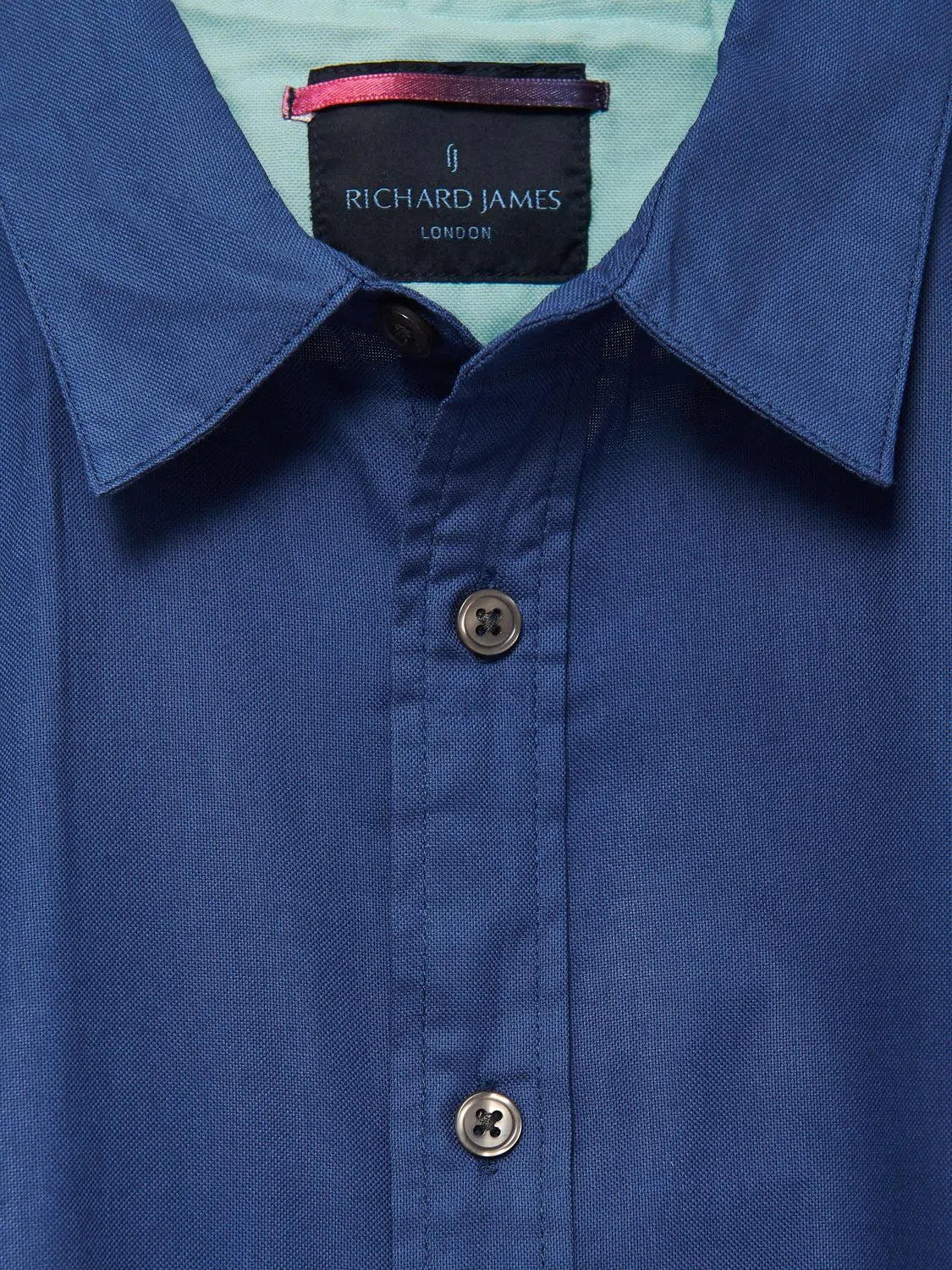 Richard James S/S Colour Block Shirt - Navy/Aqua-MALFORD OF LONDON SAVILE ROW MENSWEAR OUTLET