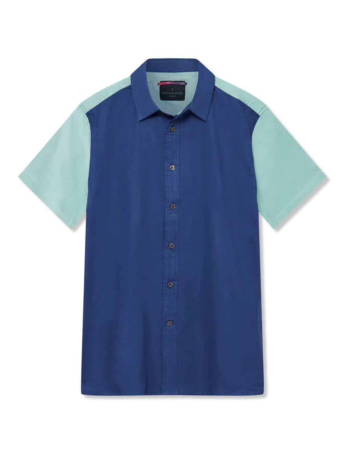 Richard James S/S Colour Block Shirt - Navy/Aqua-MALFORD OF LONDON SAVILE ROW MENSWEAR OUTLET