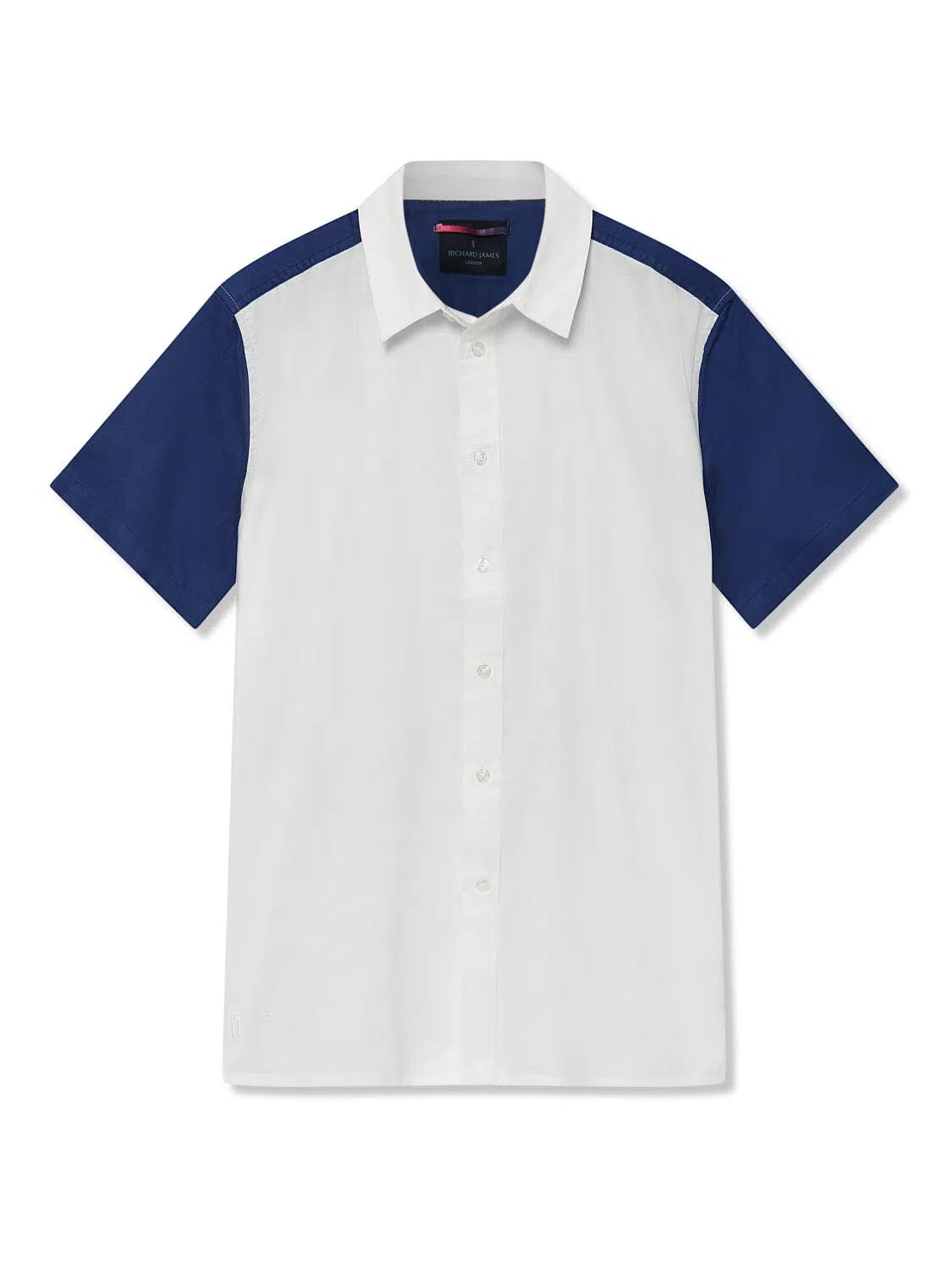 Richard James S/S Colour Block Shirt - White/Blue-MALFORD OF LONDON SAVILE ROW MENSWEAR OUTLET