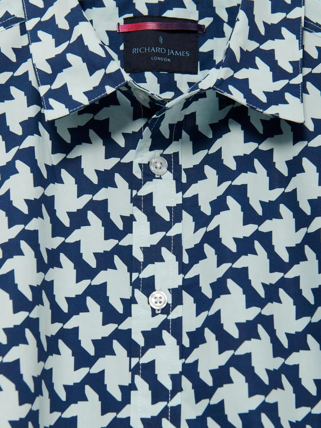 Richard James S/S Houndstooth Shirt - Navy/White-MALFORD OF LONDON SAVILE ROW MENSWEAR OUTLET