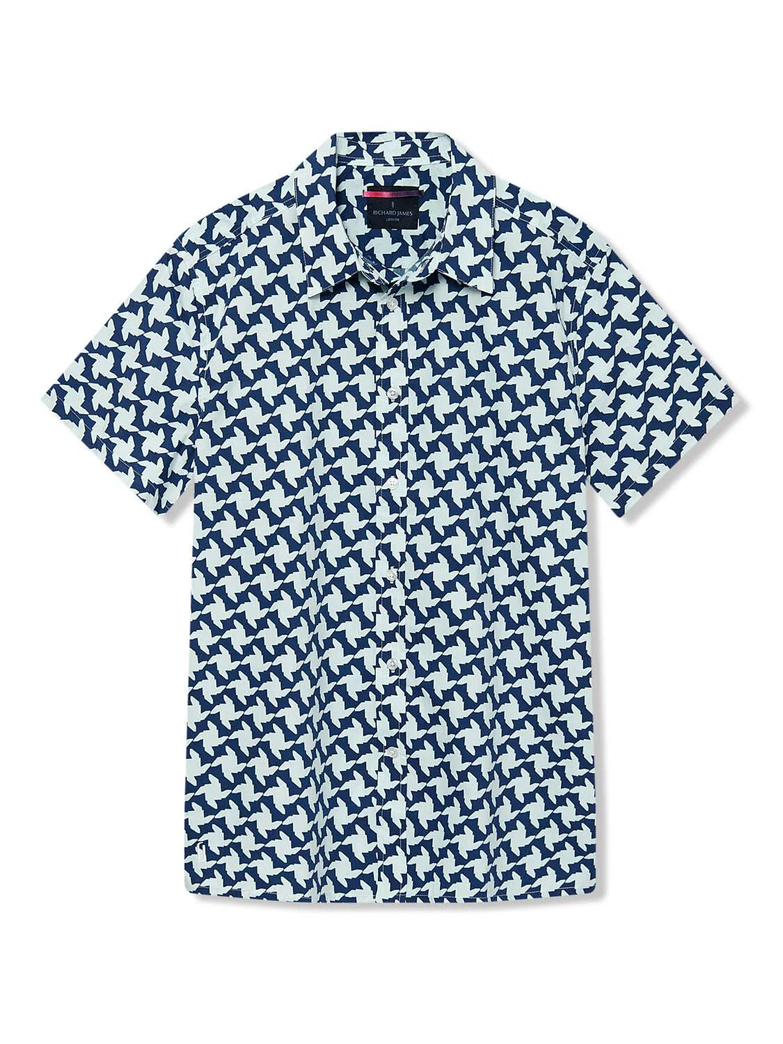 Richard James S/S Houndstooth Shirt - Navy/White-MALFORD OF LONDON SAVILE ROW MENSWEAR OUTLET