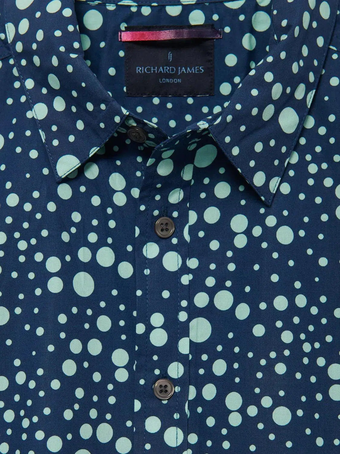 Richard James S/S Multi Spot Shirt - Navy/Aqua-MALFORD OF LONDON SAVILE ROW MENSWEAR OUTLET