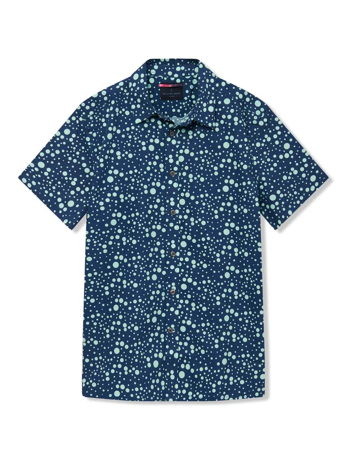 Richard James S/S Multi Spot Shirt - Navy/Aqua-MALFORD OF LONDON SAVILE ROW MENSWEAR OUTLET