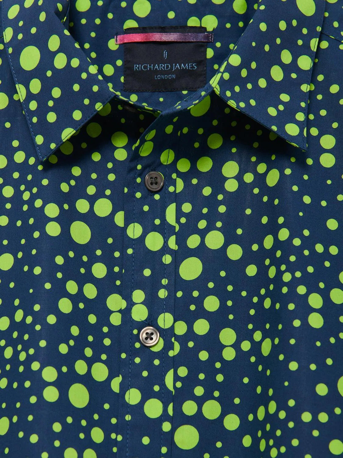 Richard James S/S Multi Spot Shirt - Navy/Bright Lime-MALFORD OF LONDON SAVILE ROW MENSWEAR OUTLET