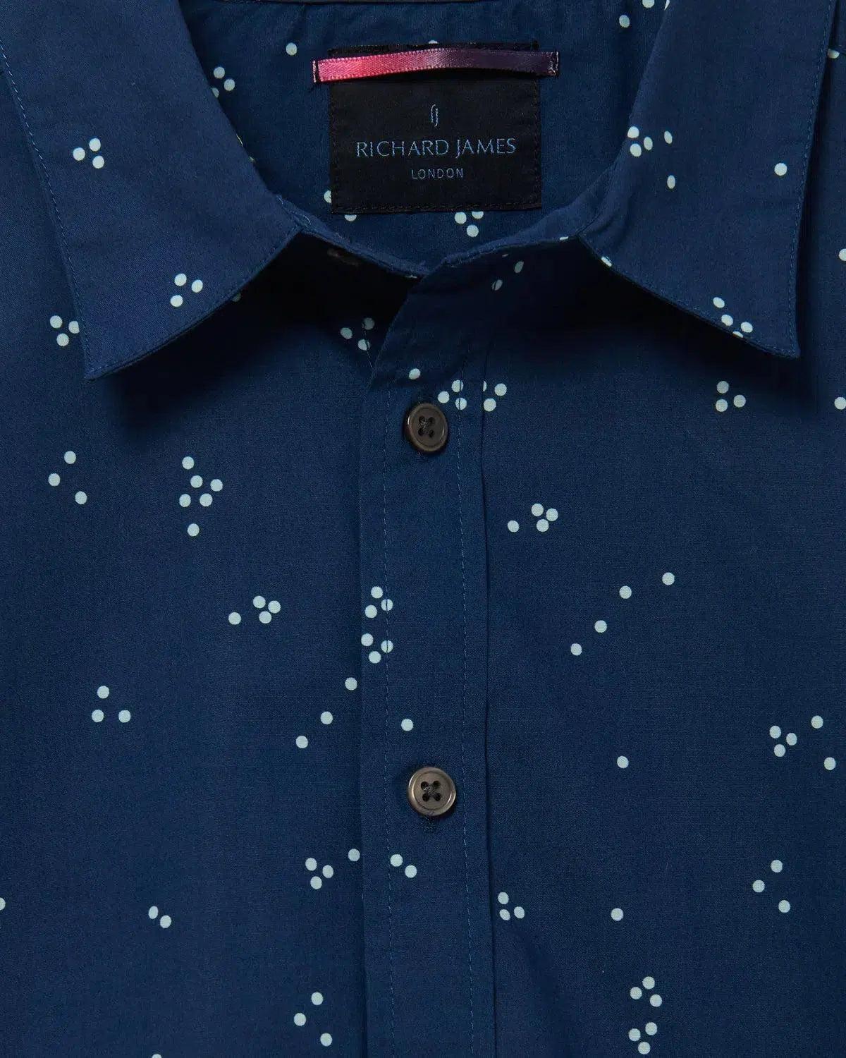 Richard James S/S Random Dot Shirt - Navy/White-MALFORD OF LONDON SAVILE ROW MENSWEAR OUTLET