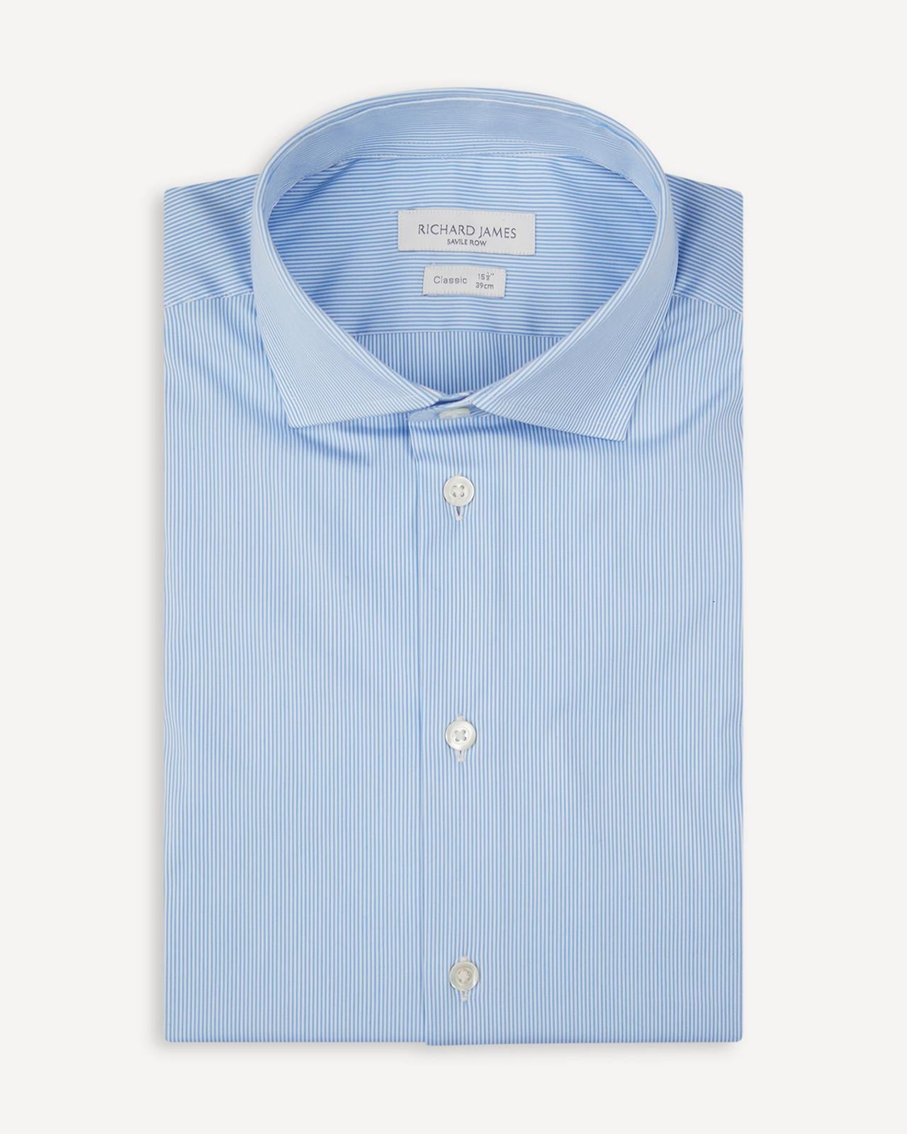 Richard James Tailored Fit Fine Bengal Stripe Shirt Royal/White-MALFORD OF LONDON SAVILE ROW MENSWEAR OUTLET