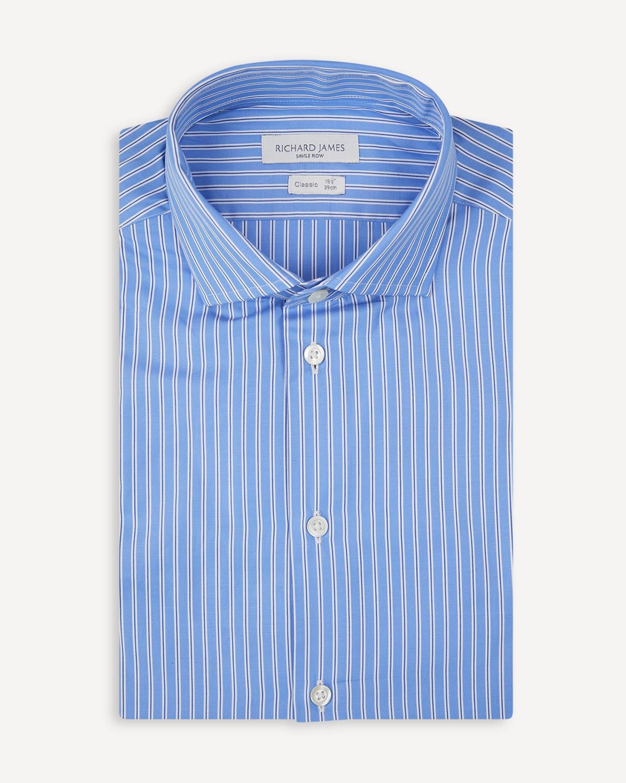 Richard James Tailored Fit Fine City Stripe Shirt Blue-MALFORD OF LONDON SAVILE ROW MENSWEAR OUTLET