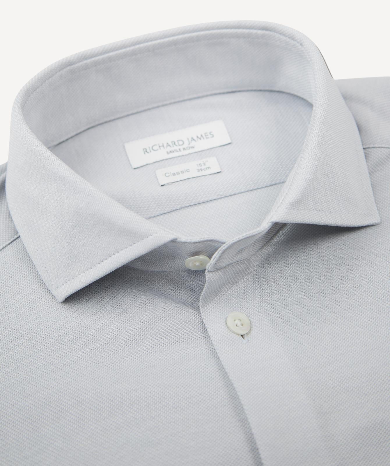 Richard James Tailored Fit Plain Lightweight Textured Shirt Light Grey-MALFORD OF LONDON SAVILE ROW MENSWEAR OUTLET