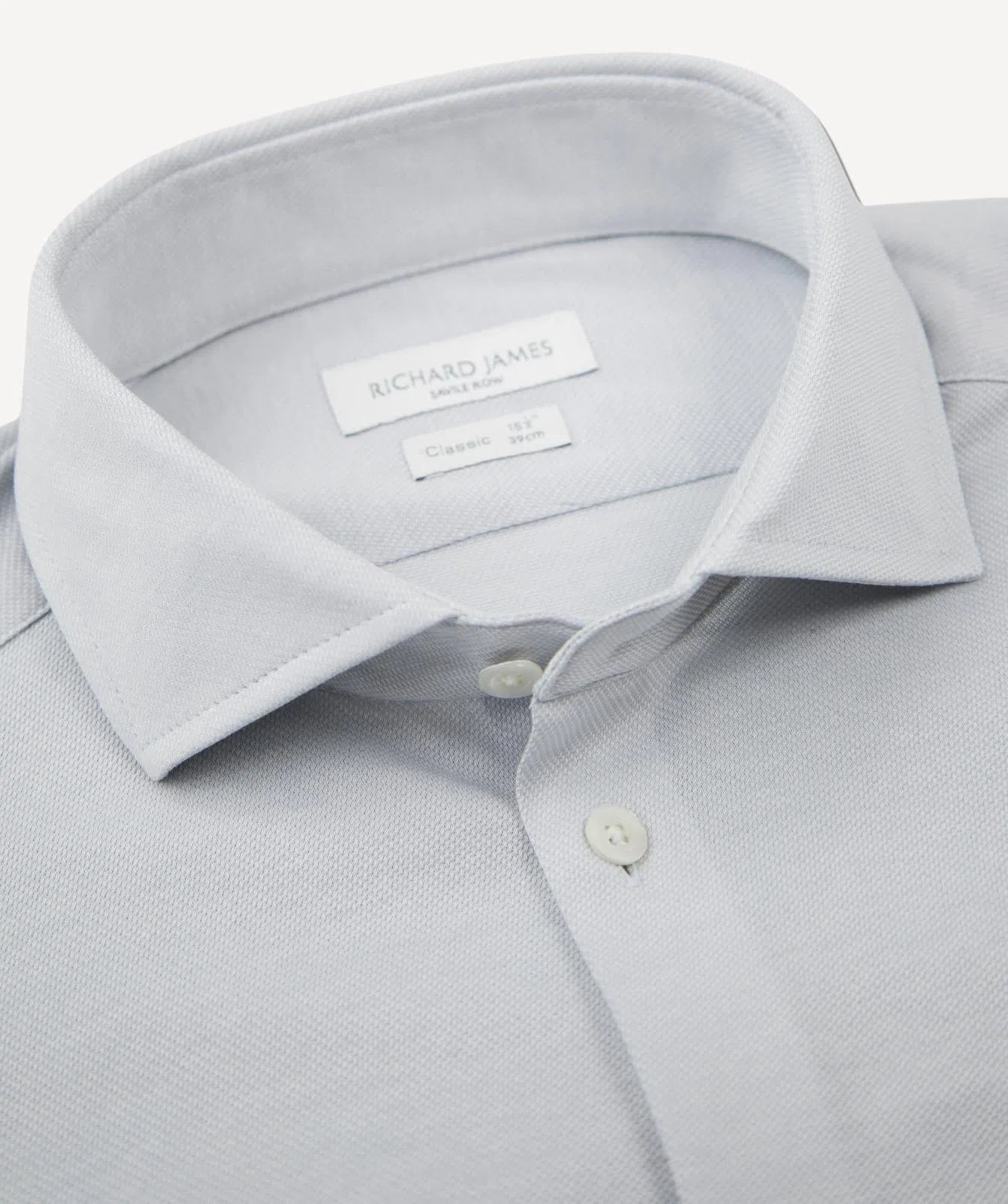 Richard James Tailored Fit Plain Lightweight Textured Shirt Light Grey-MALFORD OF LONDON SAVILE ROW MENSWEAR OUTLET