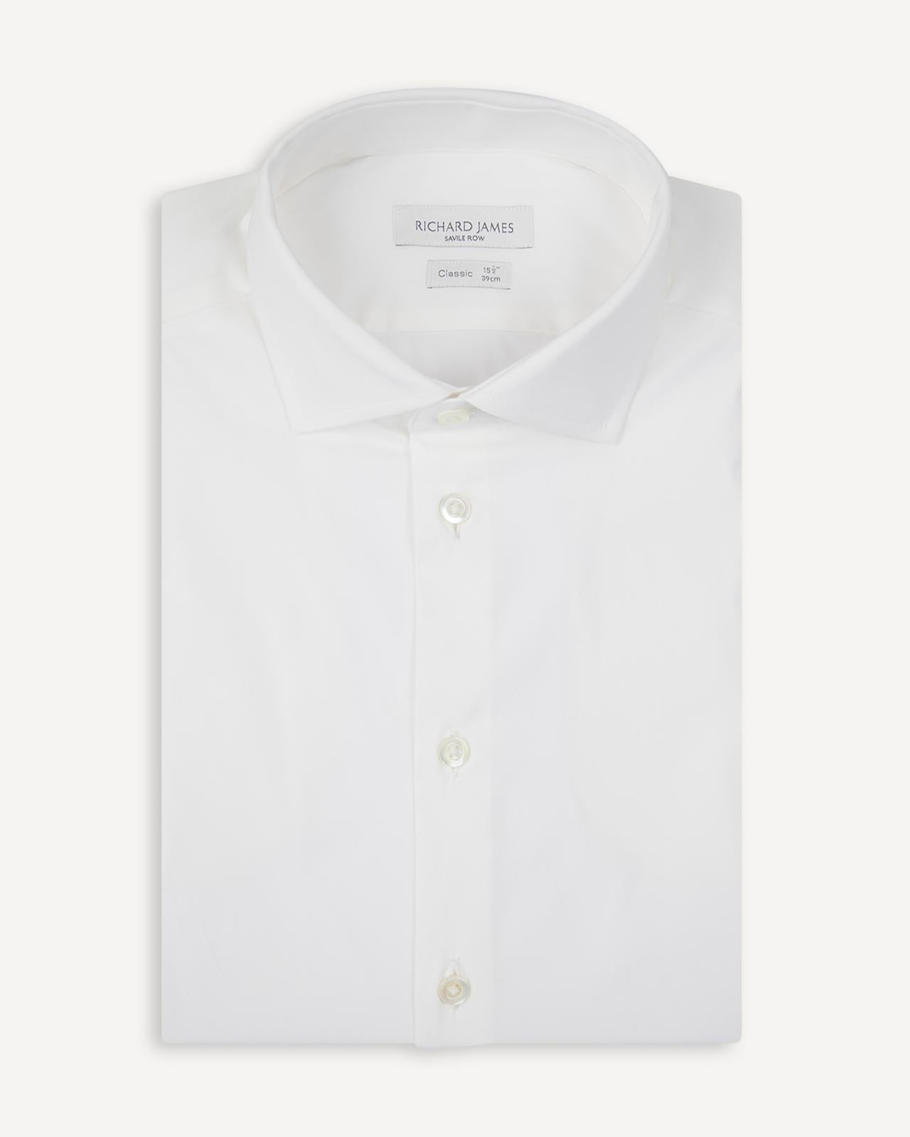 Richard James Tailored Fit Plain Poplin Stretch Shirt White-MALFORD OF LONDON SAVILE ROW MENSWEAR OUTLET