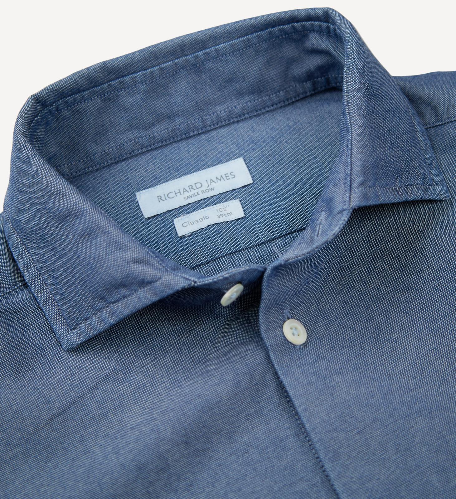 Richard James Tailored Fit Plain Shirt Blue Denim-MALFORD OF LONDON SAVILE ROW MENSWEAR OUTLET