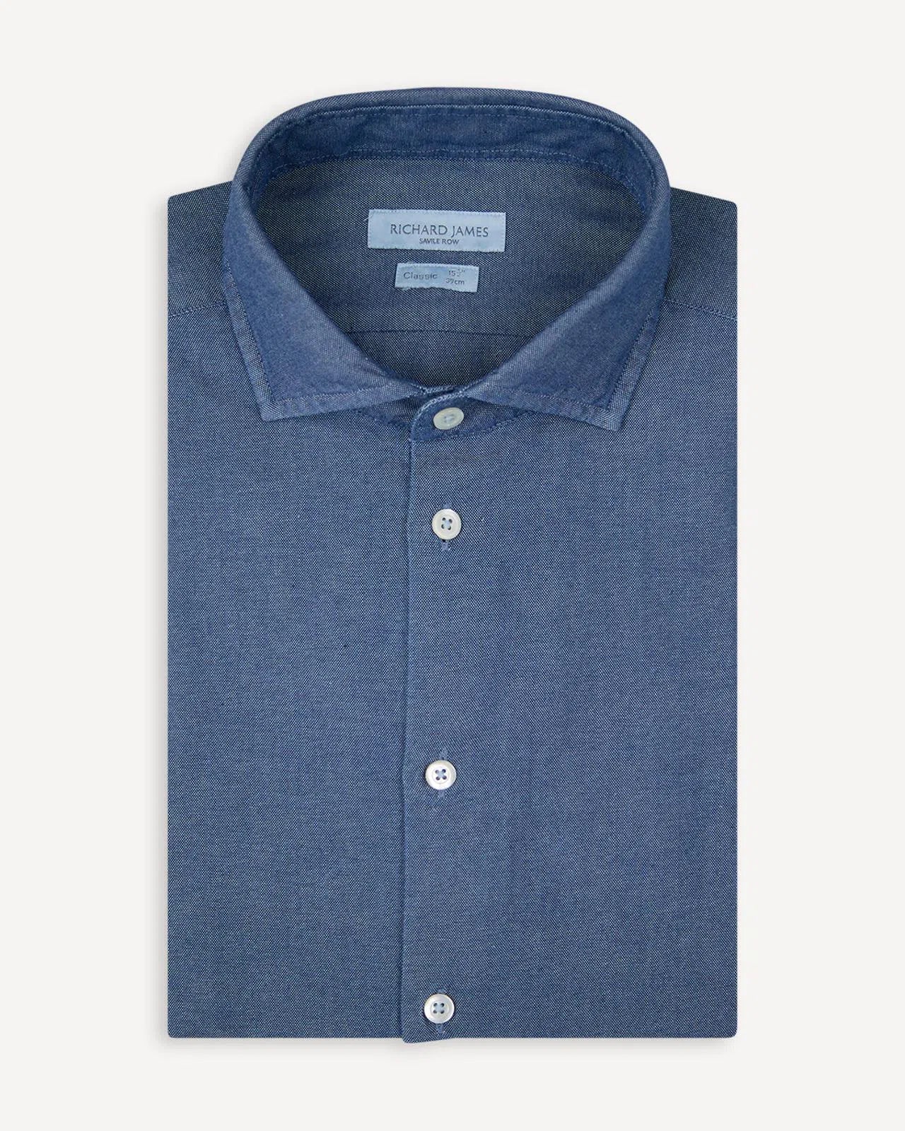 Richard James Tailored Fit Plain Shirt Blue Denim-MALFORD OF LONDON SAVILE ROW MENSWEAR OUTLET