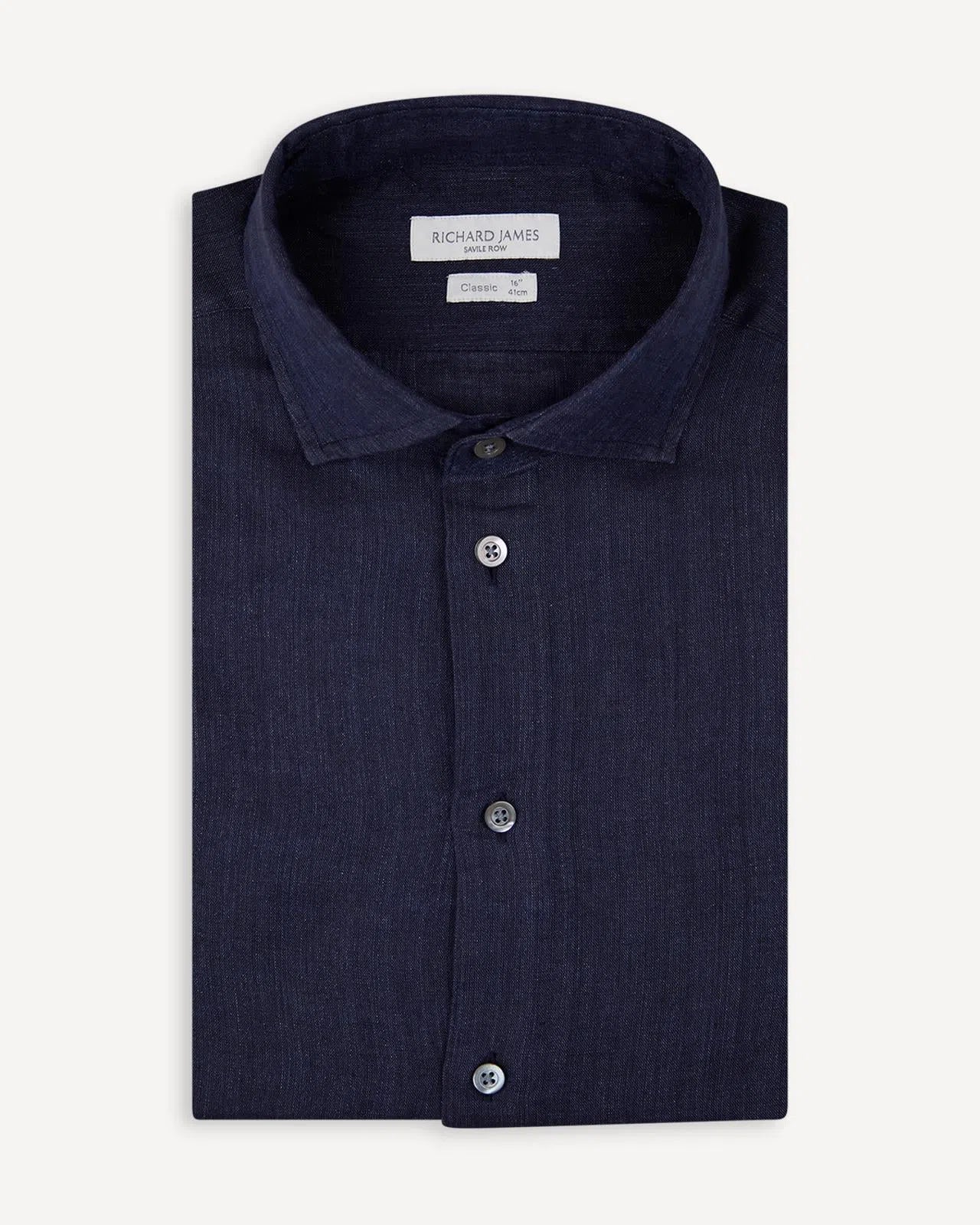 Richard James Tailored Fit Plain Shirt Dark Denim-MALFORD OF LONDON SAVILE ROW MENSWEAR OUTLET