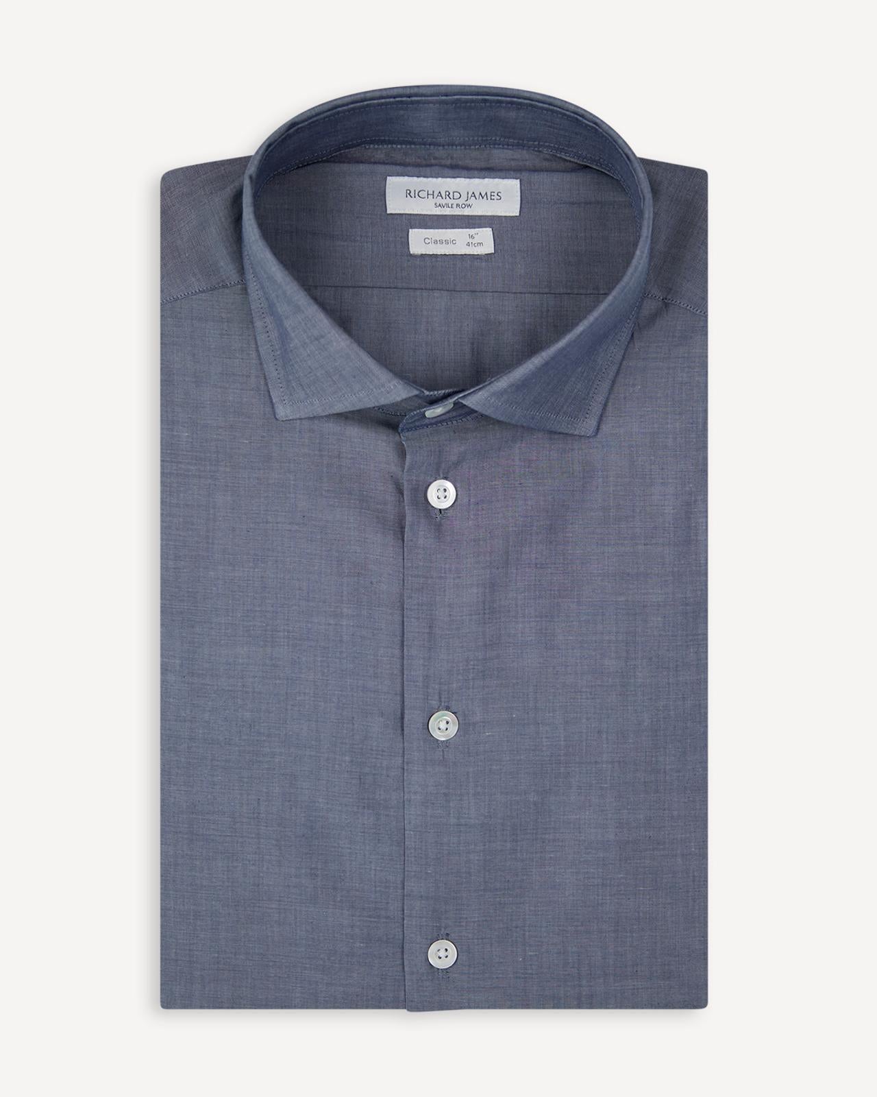 Richard James Tailored Fit Plain Shirt Denim-MALFORD OF LONDON SAVILE ROW MENSWEAR OUTLET