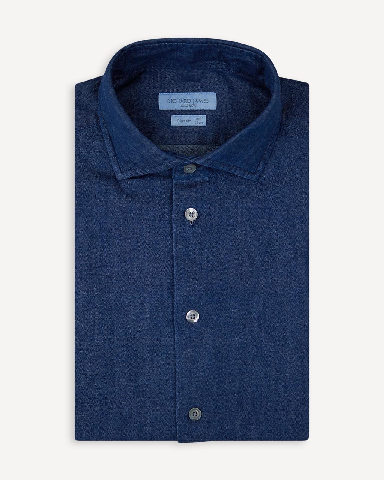 Richard James Tailored Fit Plain Shirt Denim-MALFORD OF LONDON SAVILE ROW MENSWEAR OUTLET