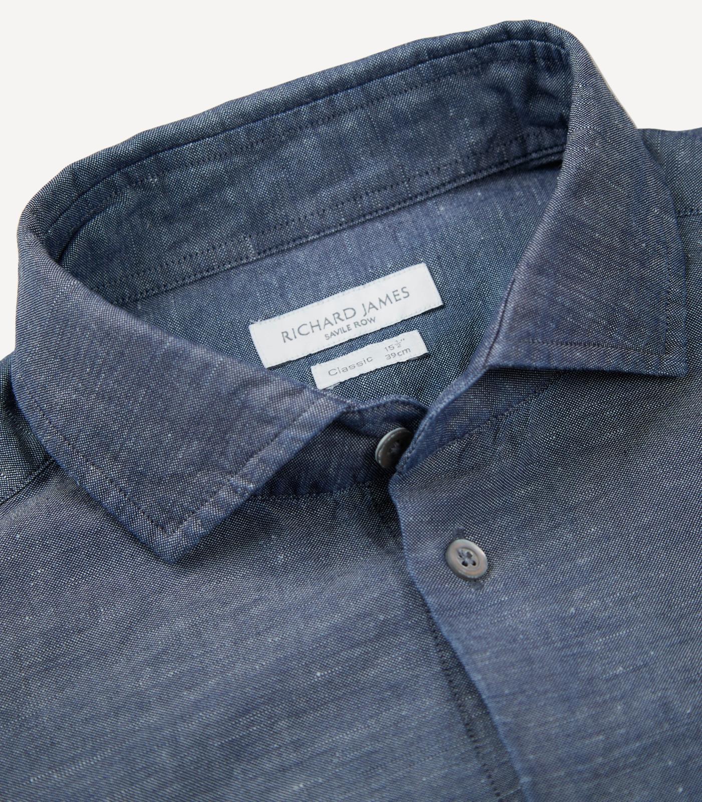 Richard James Tailored Fit Plain Shirt Washed Denim-MALFORD OF LONDON SAVILE ROW MENSWEAR OUTLET