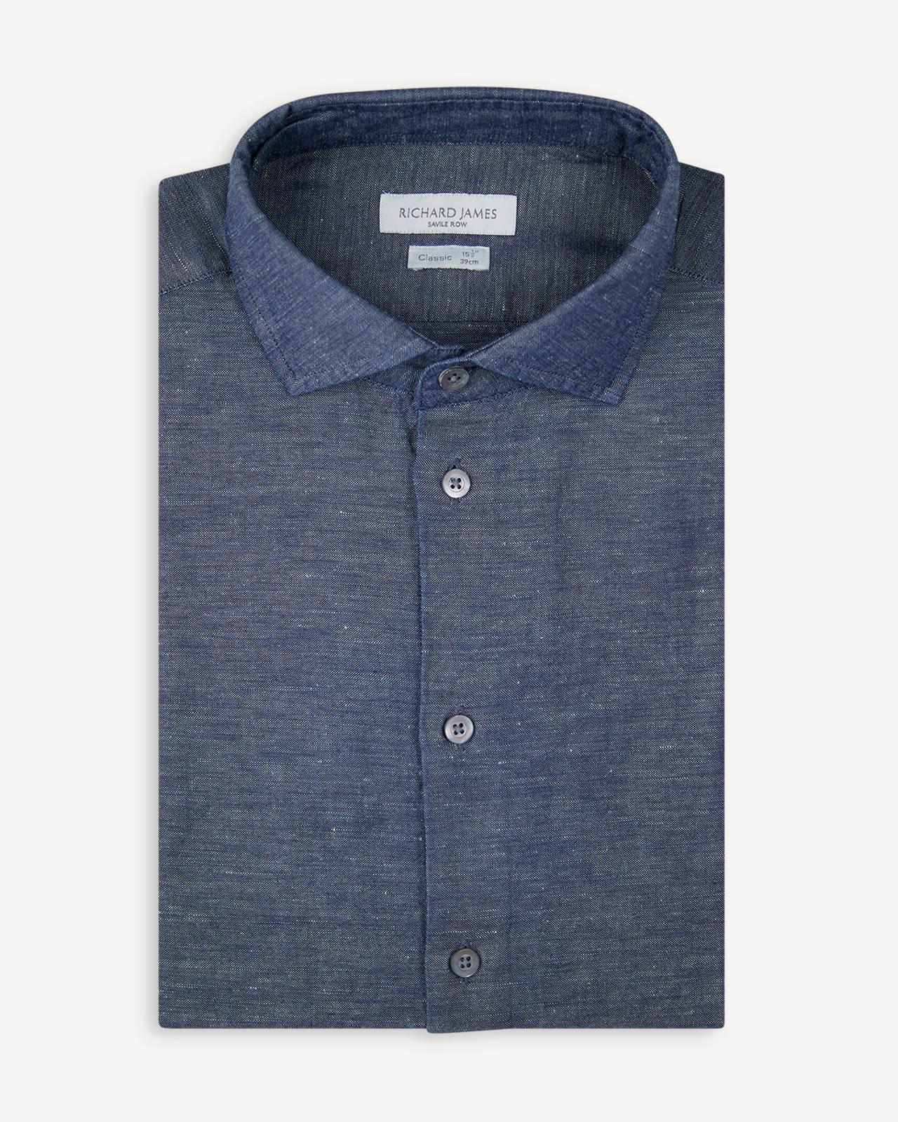 Richard James Tailored Fit Plain Shirt Washed Denim-MALFORD OF LONDON SAVILE ROW MENSWEAR OUTLET