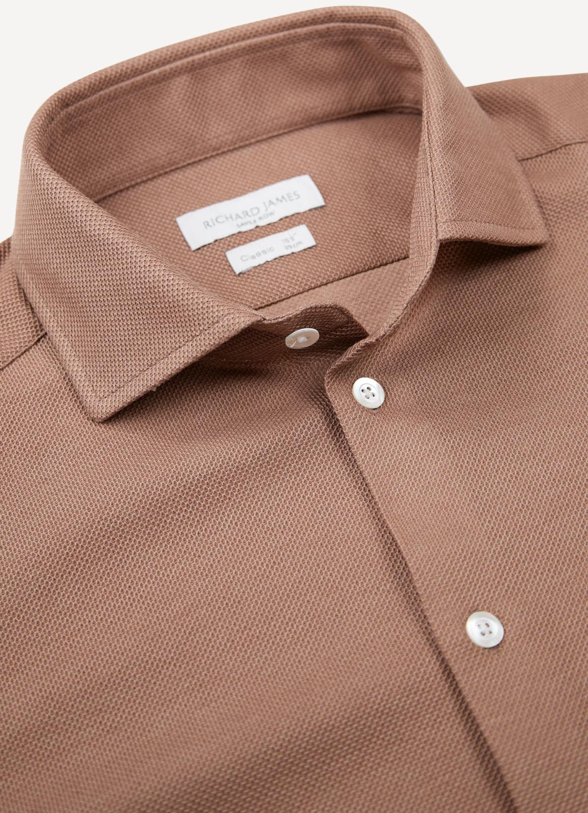 Richard James Tailored Fit Plain Textured Weave Shirt Beige-MALFORD OF LONDON SAVILE ROW MENSWEAR OUTLET