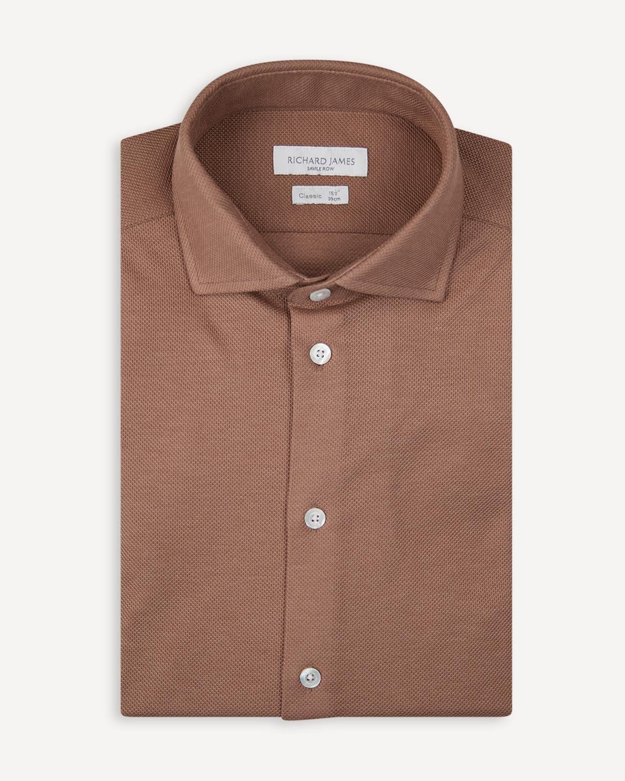 Richard James Tailored Fit Plain Textured Weave Shirt Beige-MALFORD OF LONDON SAVILE ROW MENSWEAR OUTLET