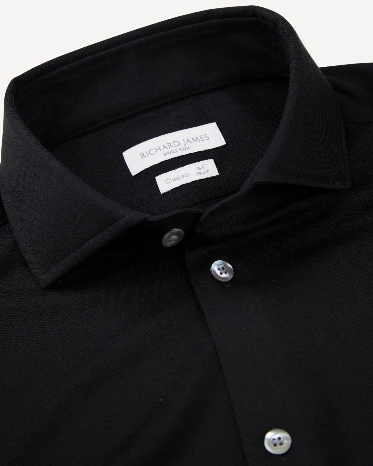 Richard James Tailored Fit Plain Textured Weave Shirt Black-MALFORD OF LONDON SAVILE ROW MENSWEAR OUTLET