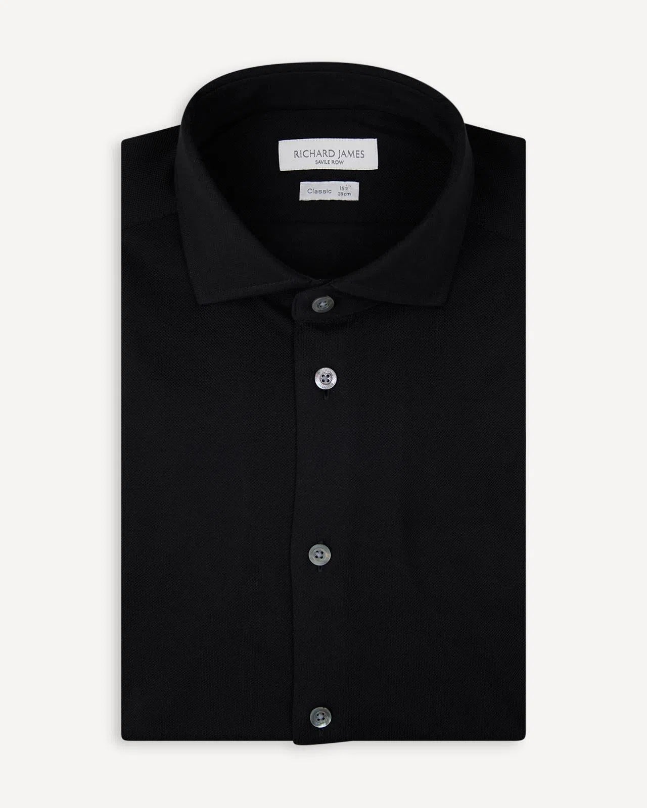 Richard James Tailored Fit Plain Textured Weave Shirt Black-MALFORD OF LONDON SAVILE ROW MENSWEAR OUTLET