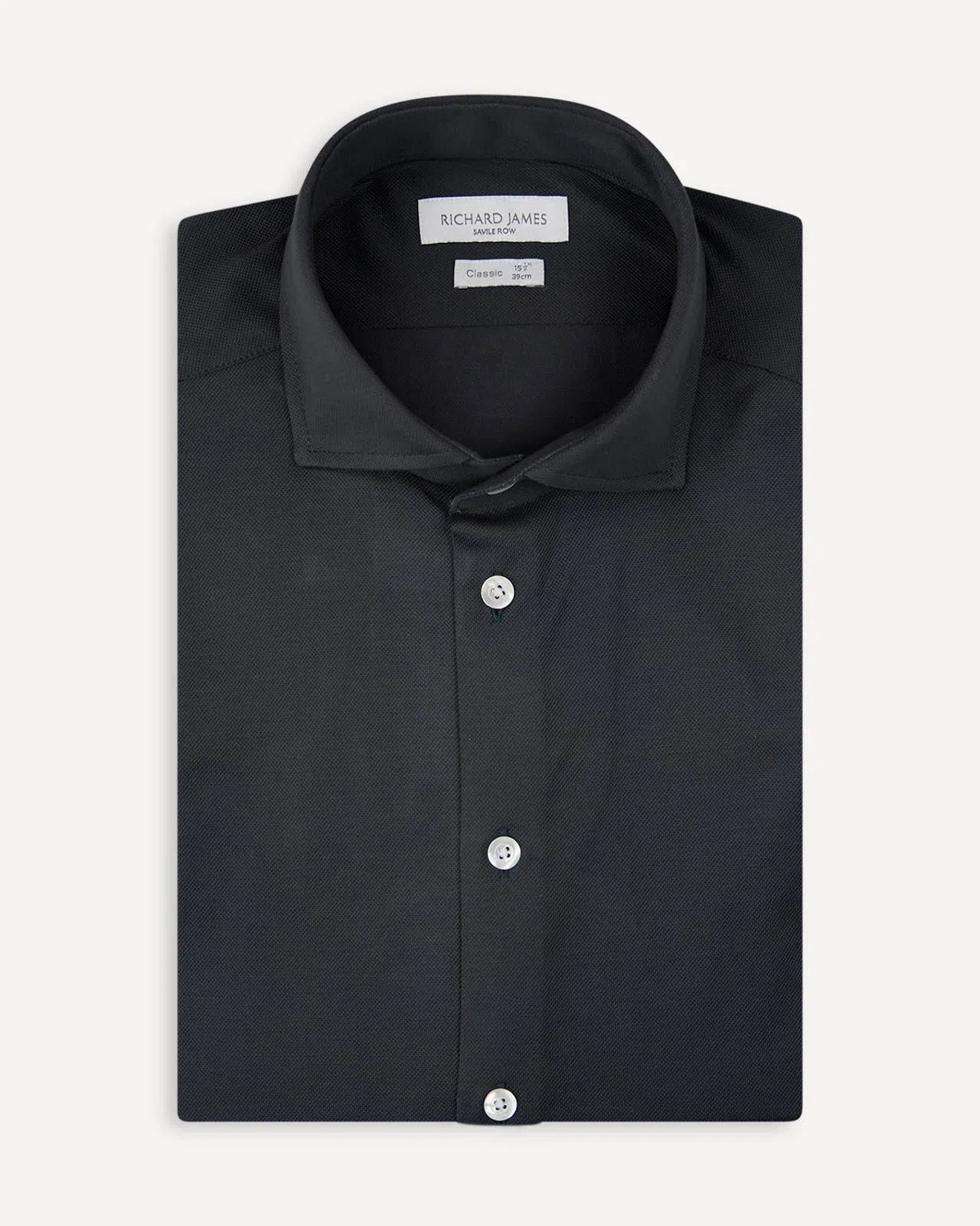 Richard James Tailored Fit Plain Textured Weave Shirt Black Weave-MALFORD OF LONDON SAVILE ROW MENSWEAR OUTLET