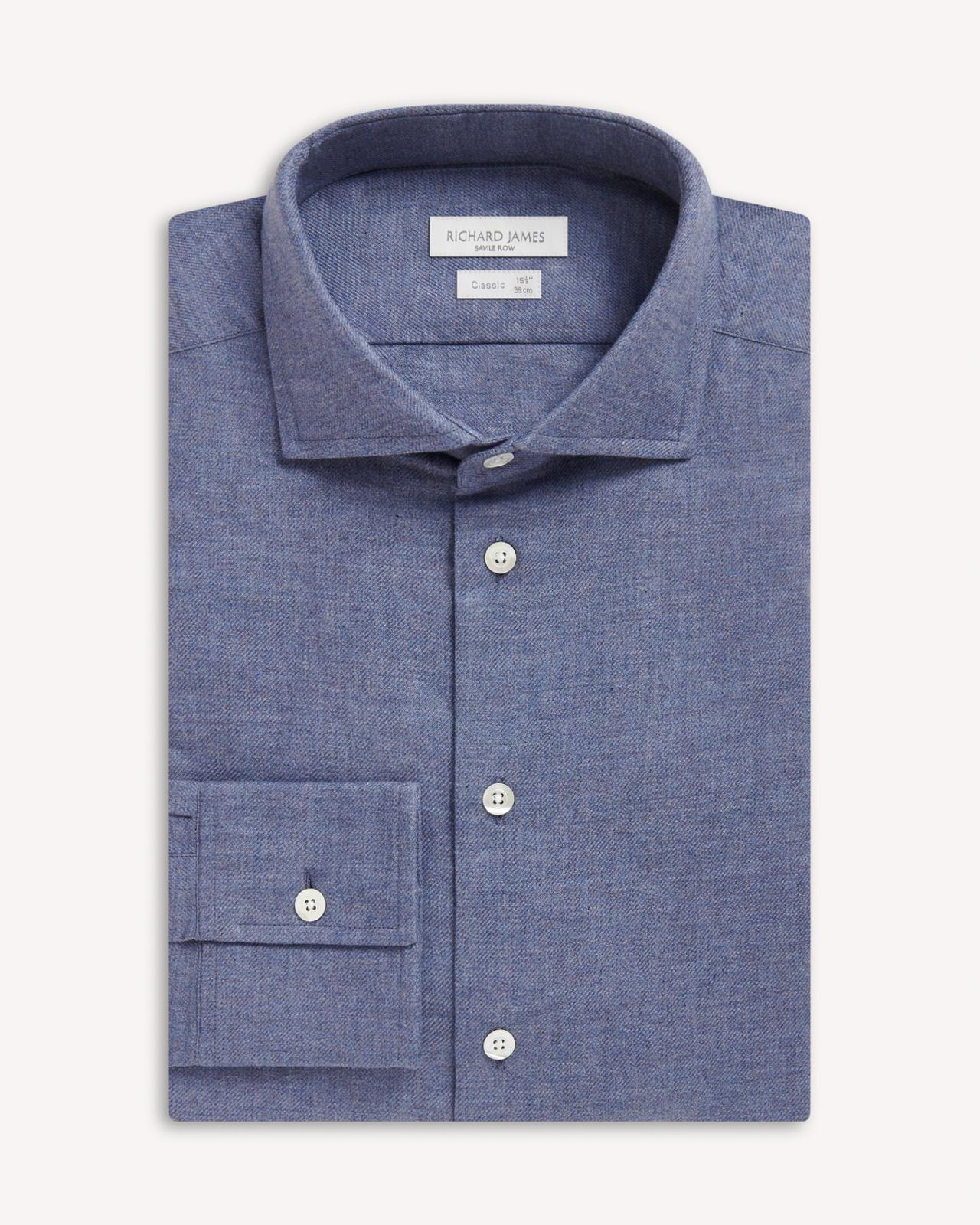 Richard James Twill Shirt Mid Blue-MALFORD OF LONDON SAVILE ROW MENSWEAR OUTLET