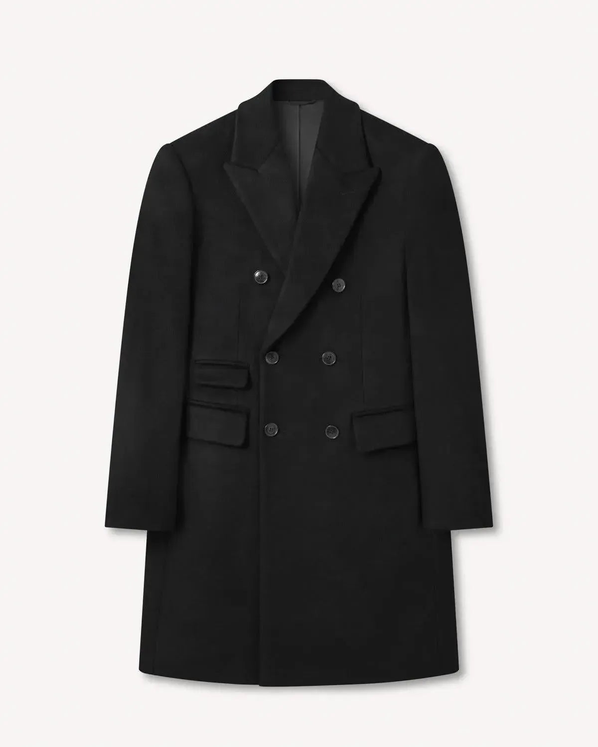 Richard James Wool Cashmere DB Overcoat Black-MALFORD OF LONDON SAVILE ROW MENSWEAR OUTLET