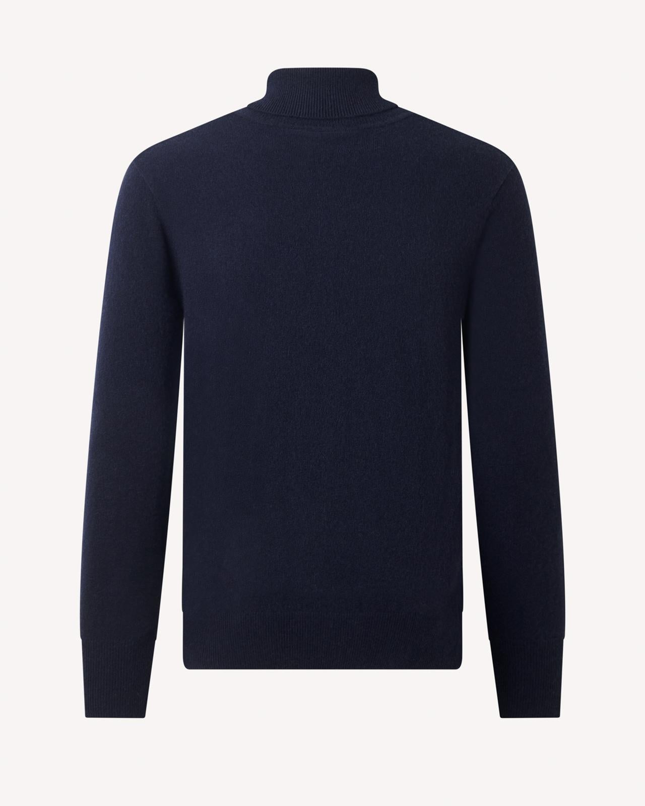 Roll Neck Navy Blue Cashmere Jumper-MALFORD OF LONDON SAVILE ROW MENSWEAR OUTLET