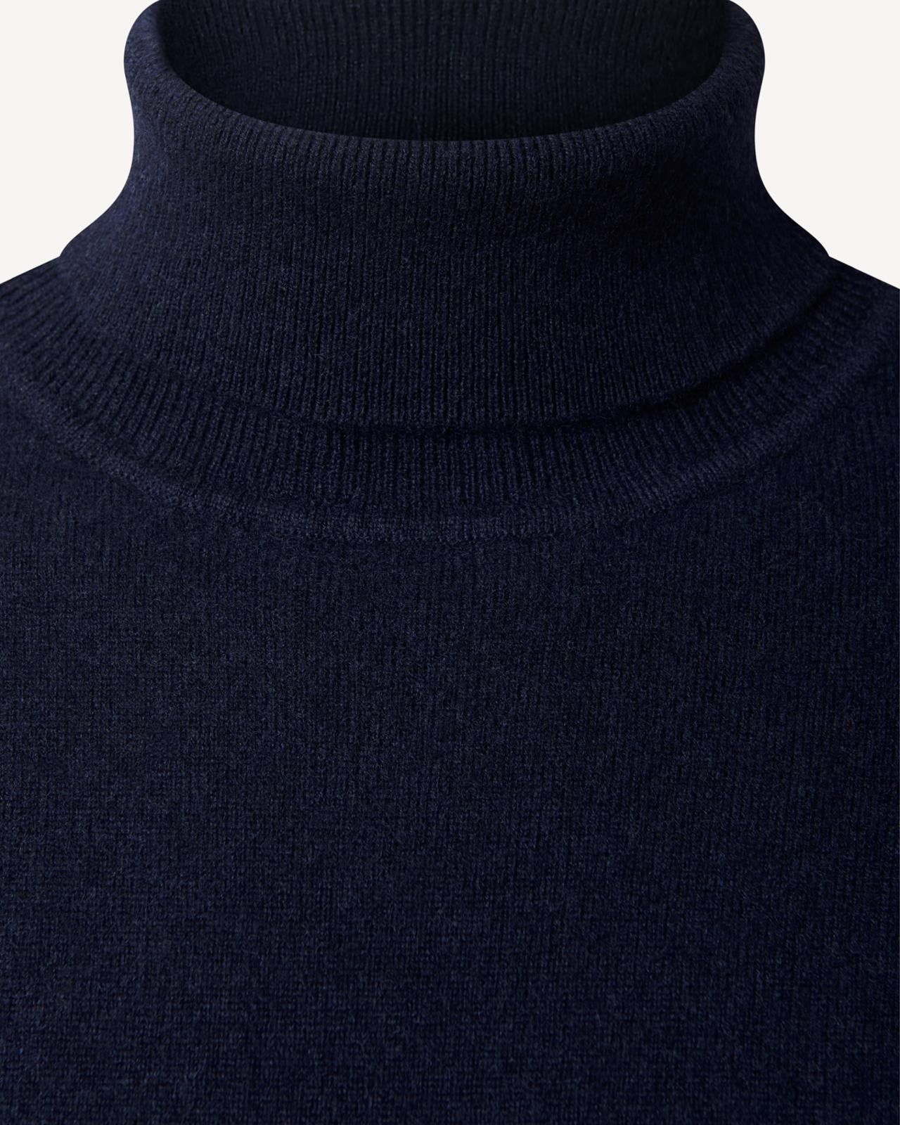 Roll Neck Navy Blue Cashmere Jumper-MALFORD OF LONDON SAVILE ROW MENSWEAR OUTLET