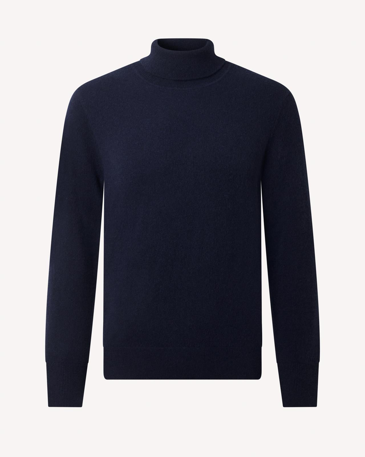 Roll Neck Navy Blue Cashmere Jumper-MALFORD OF LONDON SAVILE ROW MENSWEAR OUTLET