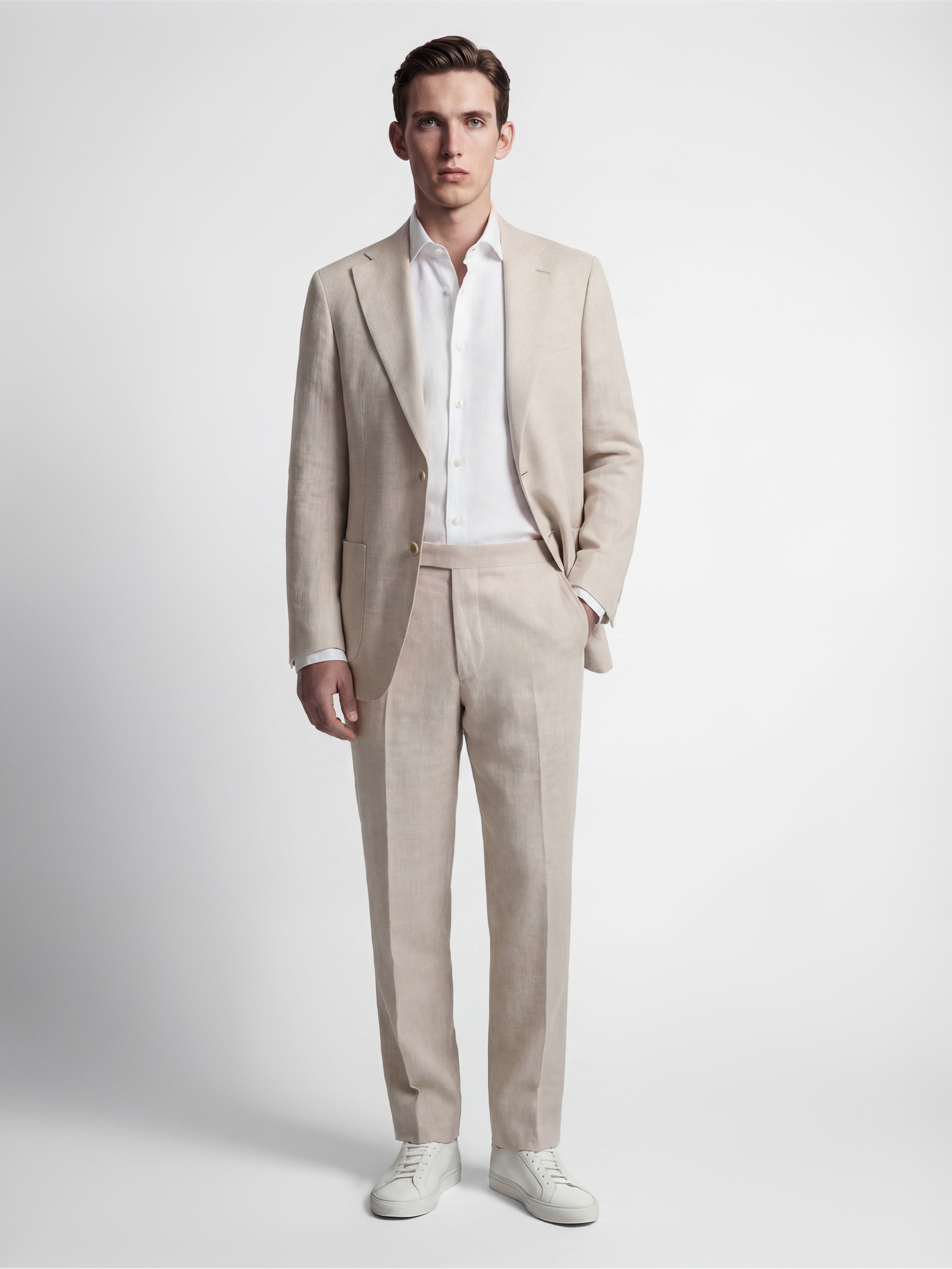 Richard James London PURE LINEN SB2N PATCH POCKET JACKET SAND