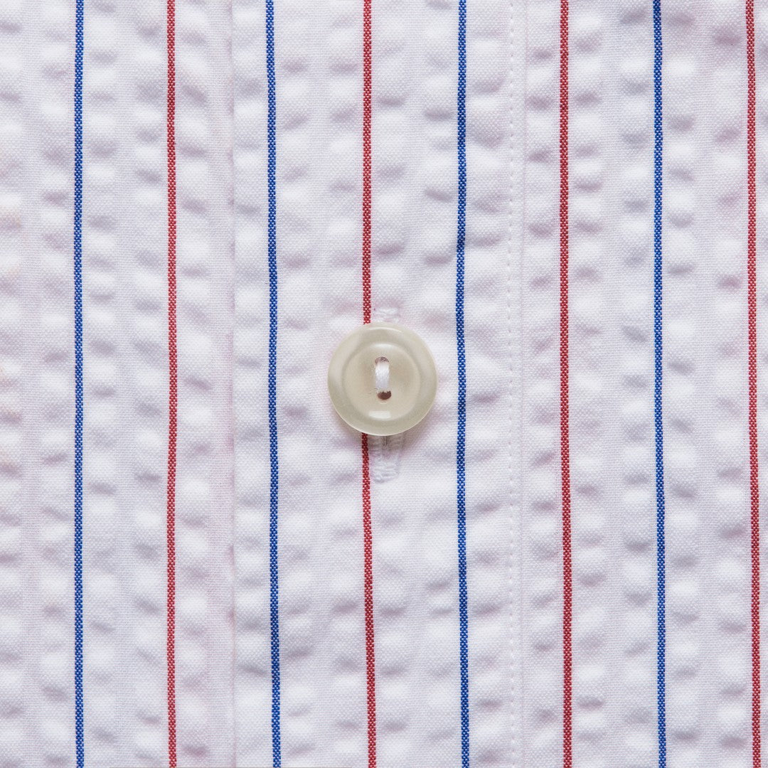 Seersucker Stripe Short Sleeve Shirt White Red Blue-MALFORD OF LONDON SAVILE ROW MENSWEAR OUTLET