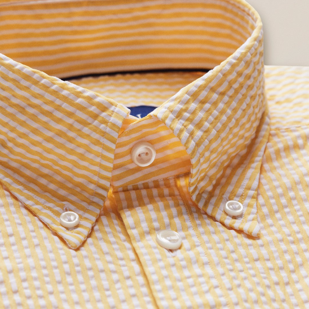 Seersucker Stripe Short Sleeve Shirt Yellow-MALFORD OF LONDON SAVILE ROW MENSWEAR OUTLET