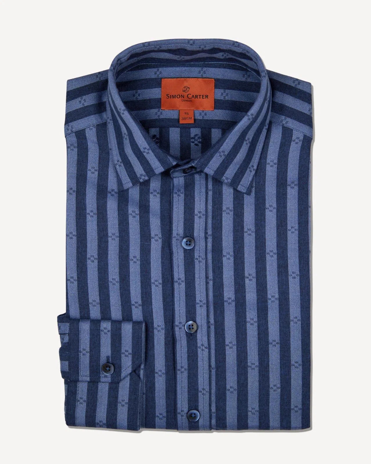 Simon Carter Tailored Fit Bold Stripe Shirt Navy/Blue-MALFORD OF LONDON SAVILE ROW MENSWEAR OUTLET