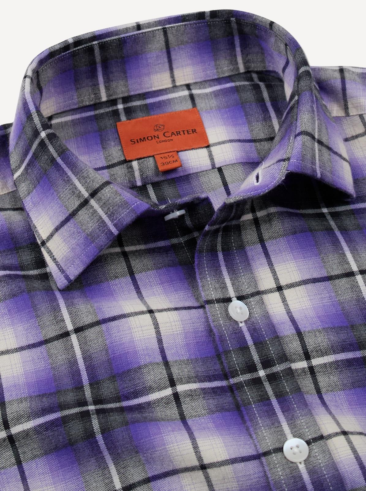 Simon Carter Tailored Fit Check Shirt Blue/Black/White-MALFORD OF LONDON SAVILE ROW MENSWEAR OUTLET