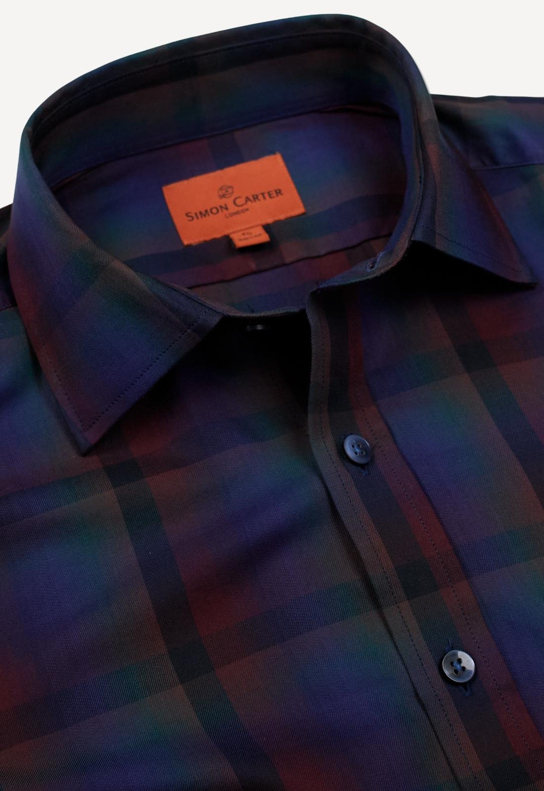 Simon Carter Tailored Fit Check Shirt Navy/Black-MALFORD OF LONDON SAVILE ROW MENSWEAR OUTLET