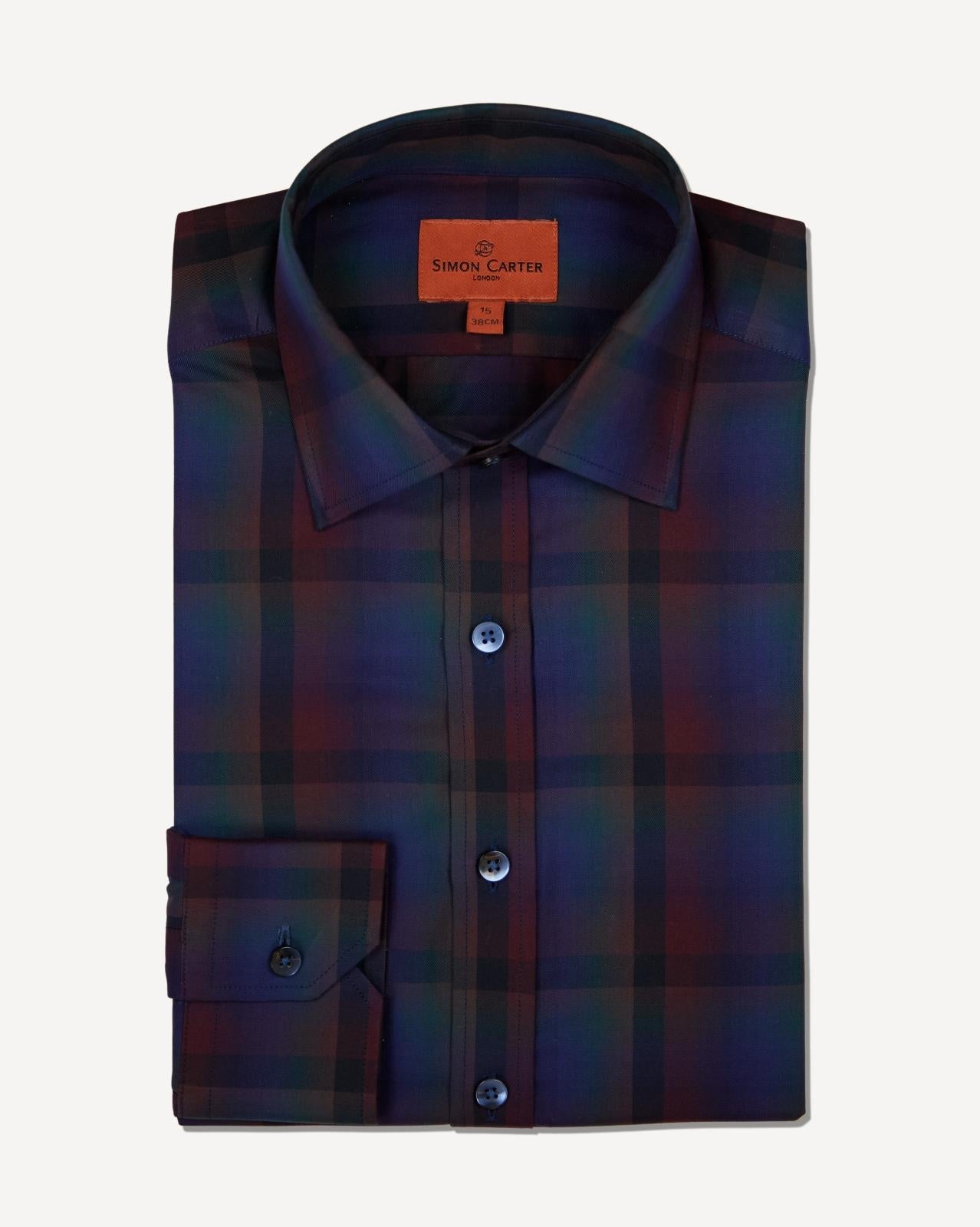 Simon Carter Tailored Fit Check Shirt Navy/Black-MALFORD OF LONDON SAVILE ROW MENSWEAR OUTLET