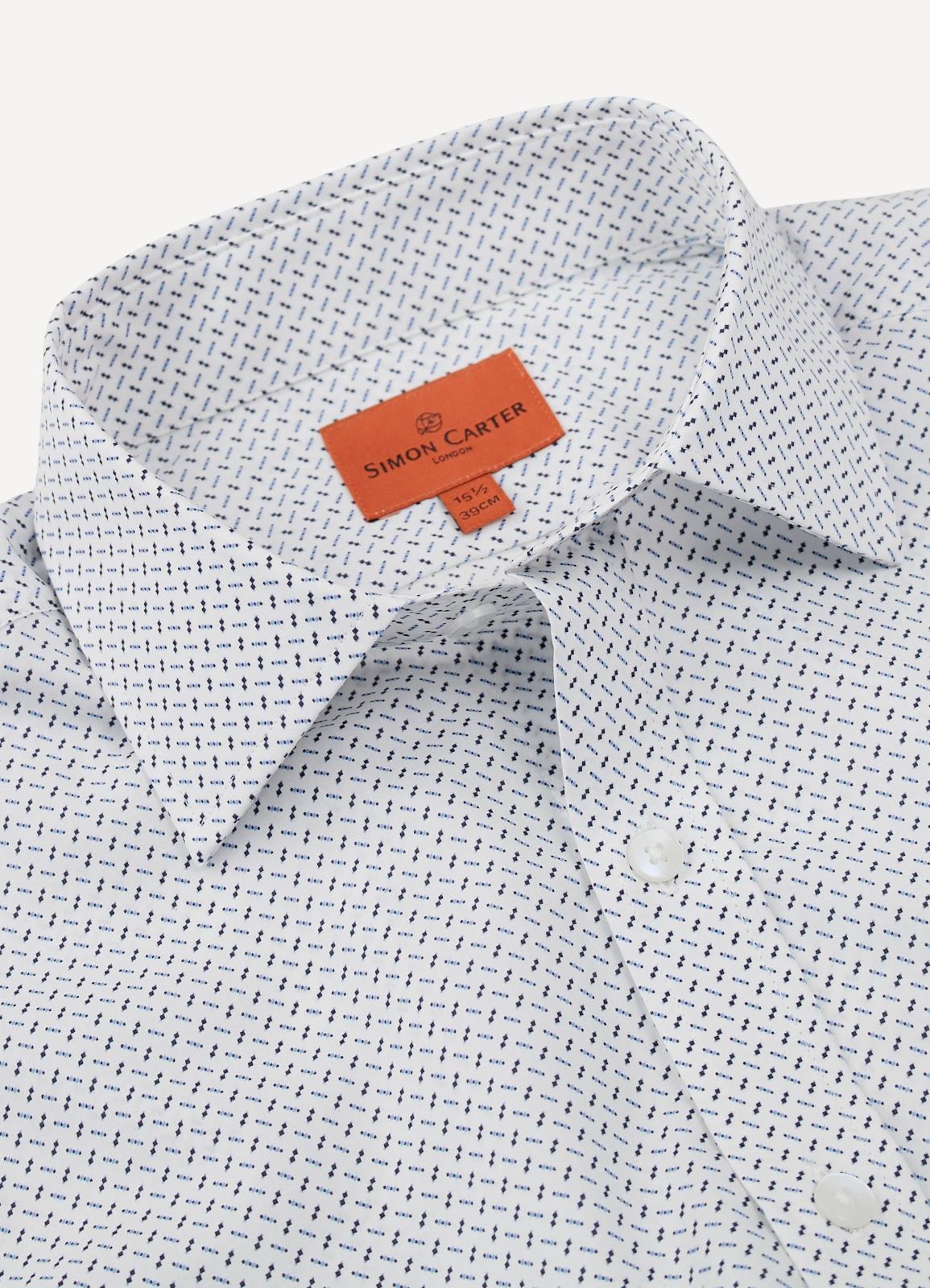 Simon Carter Tailored Fit Diamond/Spot Print Shirt White/Navy-MALFORD OF LONDON SAVILE ROW MENSWEAR OUTLET