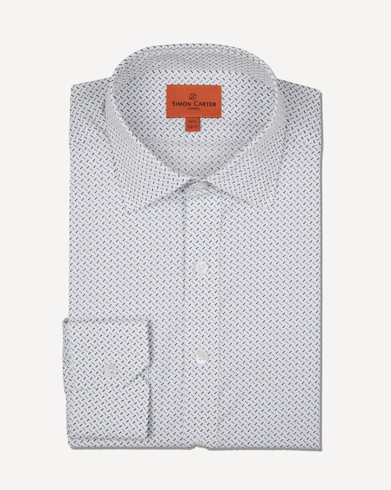 Simon Carter Tailored Fit Diamond/Spot Print Shirt White/Navy-MALFORD OF LONDON SAVILE ROW MENSWEAR OUTLET