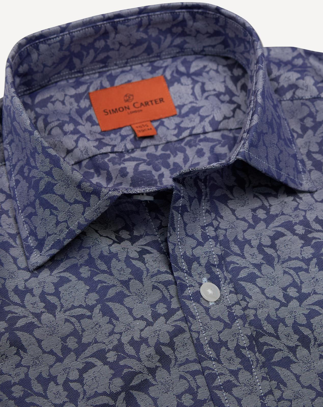 Simon Carter Tailored Fit Floral Shirt Blue-MALFORD OF LONDON SAVILE ROW MENSWEAR OUTLET