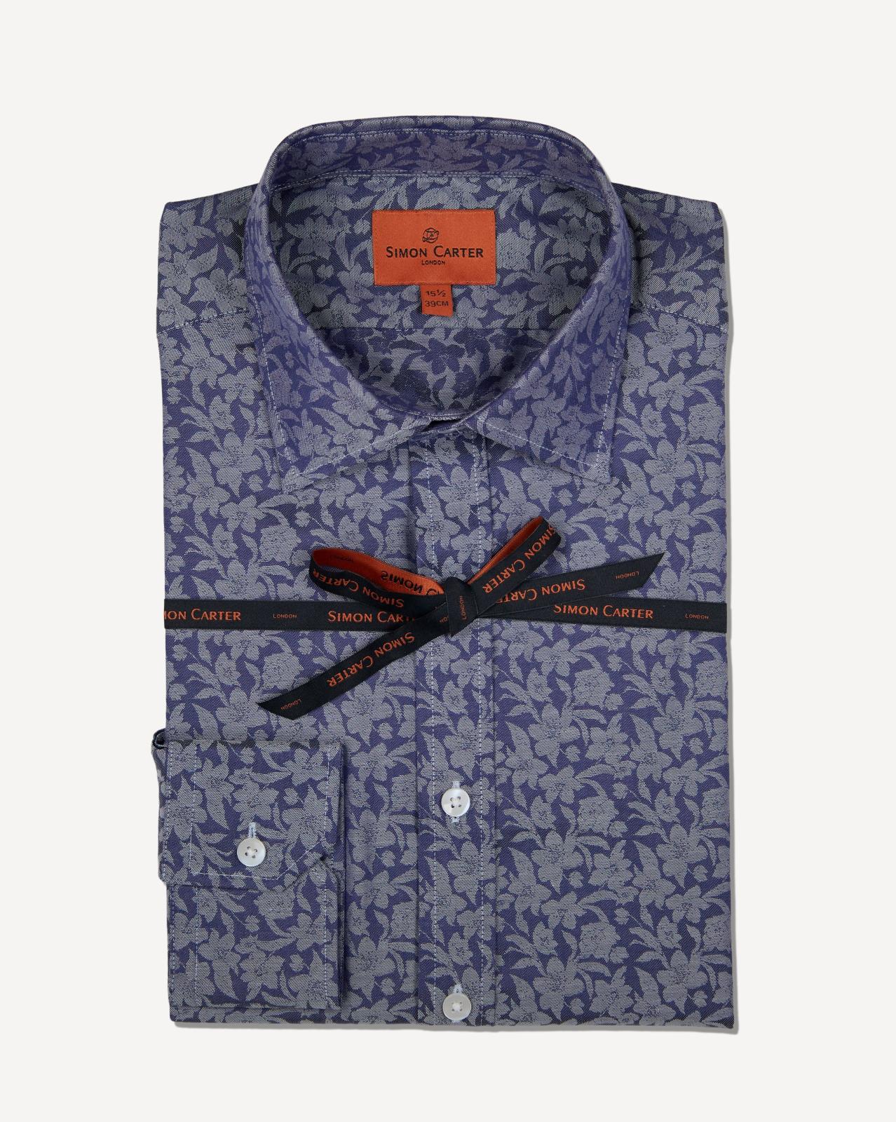 Simon Carter Tailored Fit Floral Shirt Blue-MALFORD OF LONDON SAVILE ROW MENSWEAR OUTLET