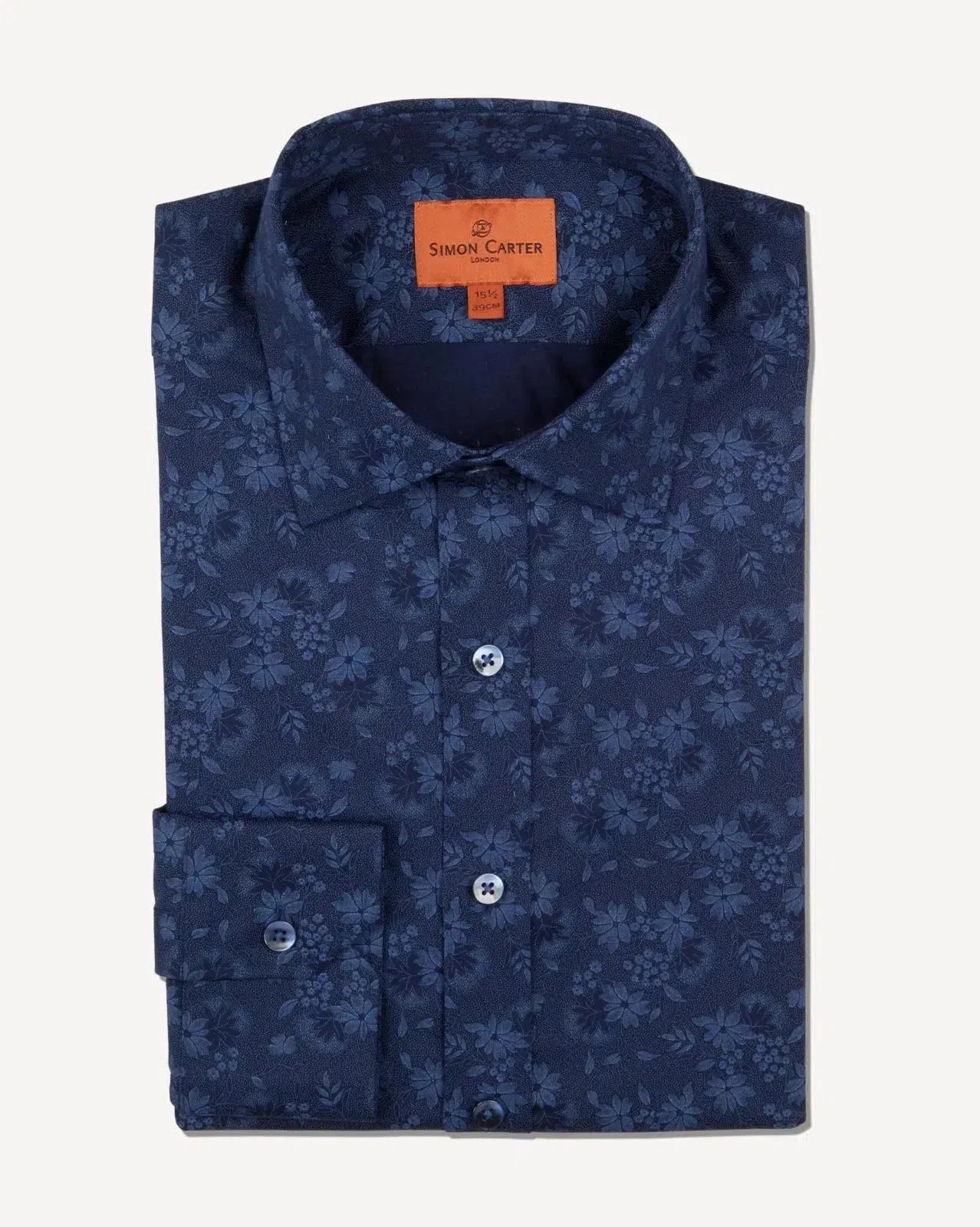 Simon Carter Tailored Fit Floral Shirt Navy Blue-MALFORD OF LONDON SAVILE ROW MENSWEAR OUTLET