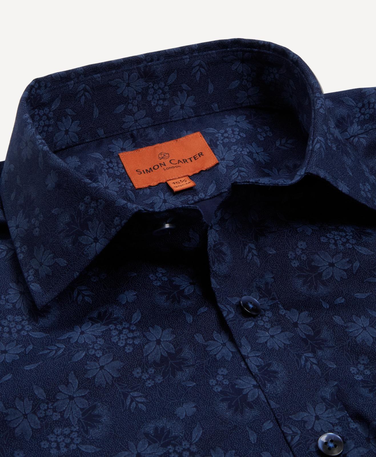 Simon Carter Tailored Fit Floral Shirt Navy/Blue-MALFORD OF LONDON SAVILE ROW MENSWEAR OUTLET