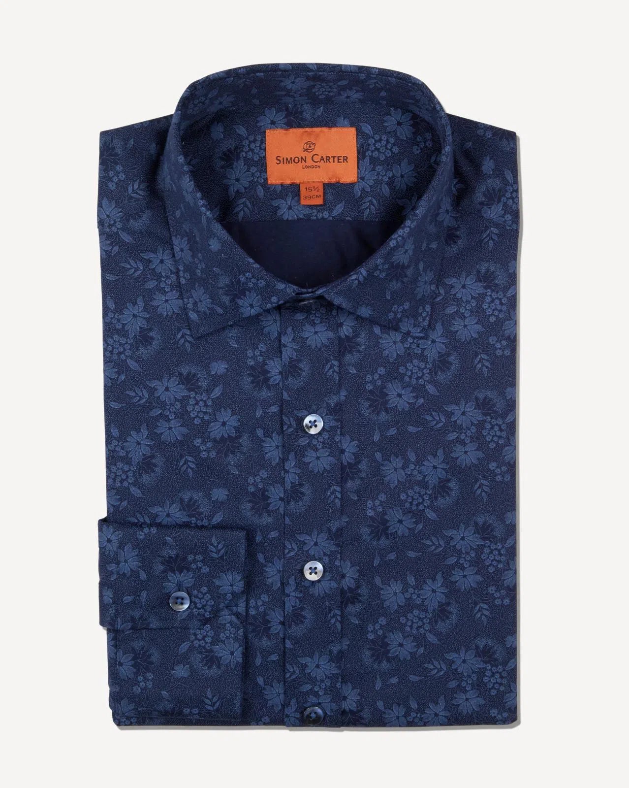 Simon Carter Tailored Fit Floral Shirt Navy/Blue-MALFORD OF LONDON SAVILE ROW MENSWEAR OUTLET