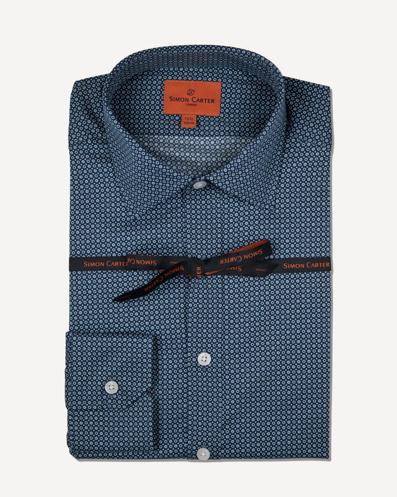 Simon Carter Tailored Fit Geo Circle Shirt Navy-MALFORD OF LONDON SAVILE ROW MENSWEAR OUTLET