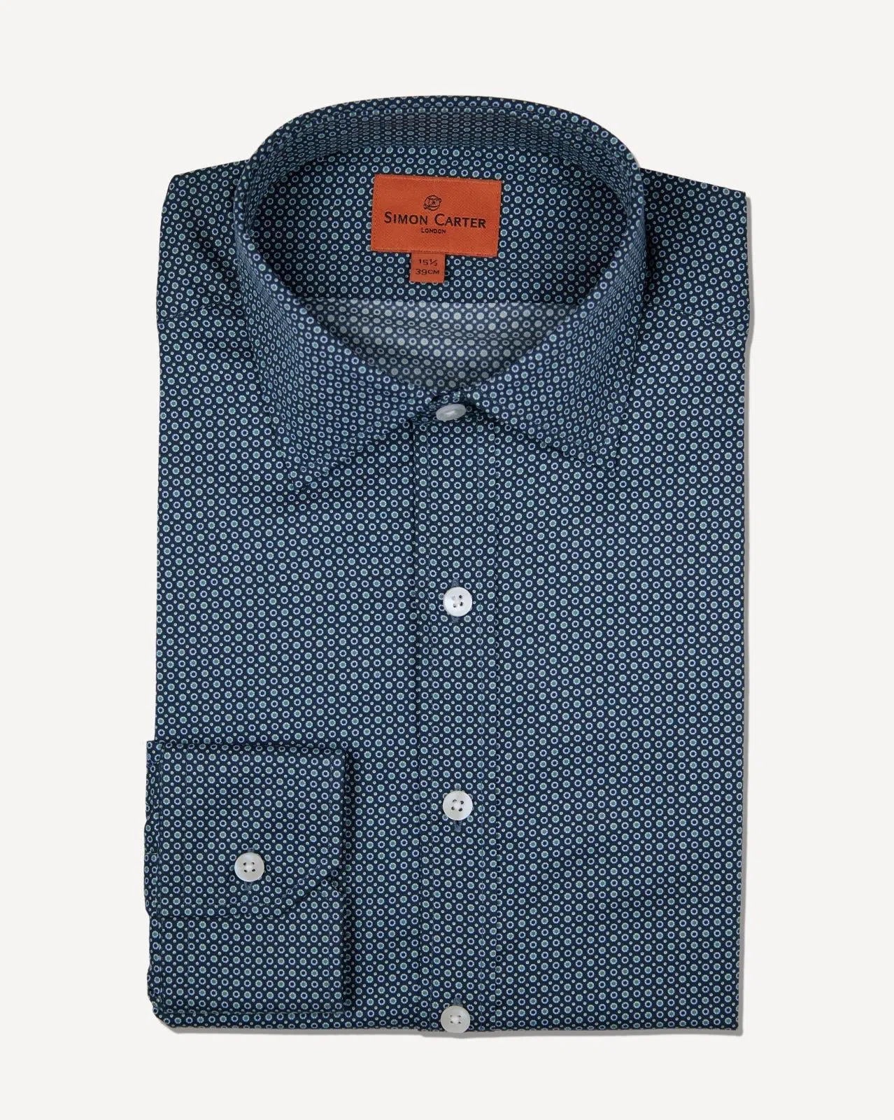 Simon Carter Tailored Fit Geo Circle Shirt Navy-MALFORD OF LONDON SAVILE ROW MENSWEAR OUTLET